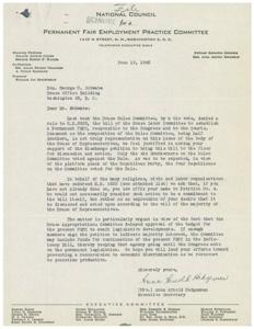 ["The document is a letter requesting support for a bill to establish a Permanent Fair Employment Practice Committee, responsible to Congress and the courts. It highlights the importance of preventing economic discrimination as the country transitions to peacetime production. The document also provides background information on the establishment of the National Council for a Permanent FEPC and the efforts made to promote the bill in Congress."]