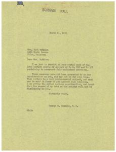 ["Mrs. Earl McMahon sent a postal card to Congressman George B. Schwabe urging his support of H.R. 700 and S. 101 regarding permanent fair employment practices. Schwabe responds that he has not yet considered these measures, as they have not been presented for consideration. He notes that the topic is controversial and he will give it serious consideration before voting on the issue."]
