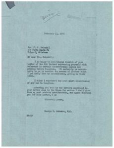 ["Mrs. Swindell wrote a letter to Congressman George B. Schwabe expressing her views on various controversial issues pending in Congress. She urged for fair employment practices, support for the school lunch program, and the elimination of military conscription. Congressman Schwabe acknowledged her letter and promised to consider her views as the matters come up for action in the House."]