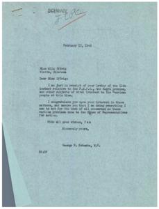 ["The document is from Miss Ella Iffrig to Representative George B. Schwabe discussing the importance of the F.E.P.C bill and the issue of unfair treatment of different racial groups. Miss Iffrig highlights the discrimination faced by colored people and questions why they are treated unfairly. She also raises concerns about the treatment of loyal soldiers of Japanese descent and the distribution of resources. Additionally, she questions the actions of Stalin in Poland and expresses doubts about the peace efforts of Russia. Ultimately, Miss Iffrig calls for fair treatment and equality for all individuals."]