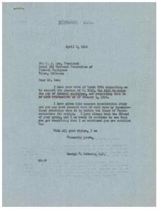 ["Mr. O.J. Lee, President of Local 386 National Federation of Federal Employees in Tulsa, Oklahoma, sent a wire to George B. Schwabe requesting support for the passage of bill S. 1415 to raise the pay of federal employees retroactively to January 1, 1946. Schwabe replied assuring Lee that he will give the matter his attention and that he has always been a friend to their group. Lee expressed appreciation for Schwabe's efforts in passing the bill."]