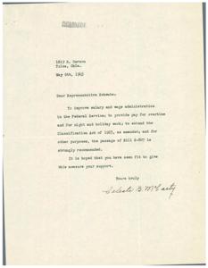 ["The document is urging Representative Schwabe to support Bill S-807, which aims to improve salary and wage administration in the Federal Service, provide pay for overtime and night work, extend the Classification Act of 1923, and other purposes. The sender hopes that Schwabe will support this bill."]
