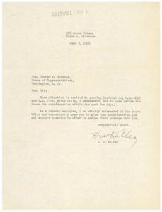 ["The document is addressed to Honorable  George B. Schwabe, a member of the House of Representatives, urging him to support pending legislation H.R. 2497 and H.R. 2703. The sender, a Federal employee, emphasizes the importance of these bills and requests Schwabe's assistance in ensuring their passage into law."]
