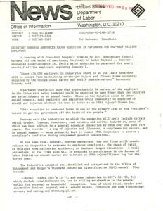 Secretary Donovan Announces Major Reduction in Paperwork for Employers in Certain Industries, 1982-12-28