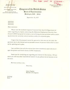 Response from United States Department of Labor on OESC Retirement Plan Proposal, 1977-09-19