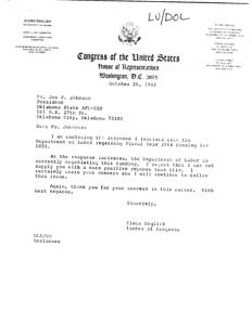 Response Regarding HRDI Funding: Letter from Glenn English to Oklahoma State AFL-CIO President, 1983-10-26