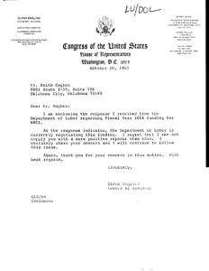 Response Regarding HRDI Funding for Fiscal Year 1984, 1983-10-26