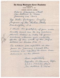 Request for Copy of Address on Negro Soldiers in World War II by Rep. Helen Gahagan Douglas, 1946-01-01 - 1946-12-31