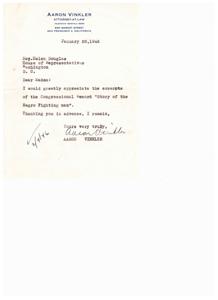 Request for Excerpts of Story of the Negro Fighting Man from Rep. Helen Douglas, 1946-01-28
