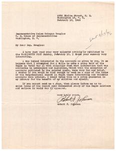 Request for Copy of Congressional Record Article on Negro Soldiers in World War II, 1946-02-10