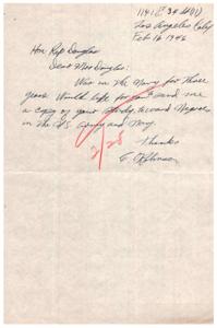 Letter to Hon. Rep. Douglas Regarding Study on Negroes in the Navy, 1946-01-01 - 1946-12-31