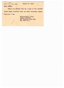 Request for Copy of Remarks on Negro Soldiers, 1946-01-01 - 1947-12-31