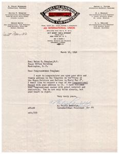 Letter of Congratulations to Congresswoman Douglas from A. Philip Randolph, 1946-03-16