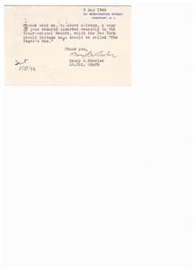 Request for Copy of Remarks in Congressional Record: The Negro&#39;s War, 1946-01-01 - 1947-12-31
