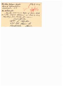 Request for Copy of Talk: The Negro Soldier on Feb 1, 1946, 1946-07-09