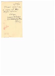 Request for Copy of The Negro Soldier by Loise M. Fisher, 1946-01-01 - 1947-12-31