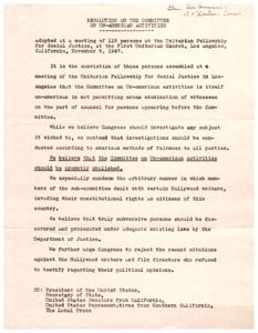 Resolution Against the Committee on Un-American Activities, 1947-11-09