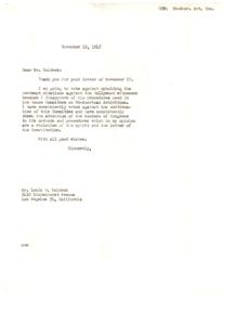 Letter Urging Opposition to Un-American Activities Committee and Contempt Citations, 1947-11-19