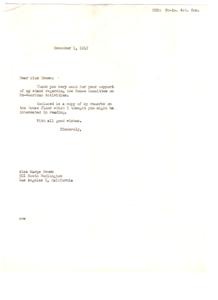 Support for Standing Against Un-American Activities: A Letter of Thanks, 1947-12-01