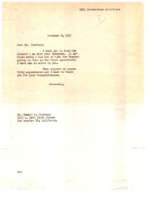 Support and Gratitude: A Letter from Mr. Howard C. Bradbury, 1947-12-02