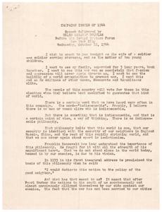 War, Philosophy, and Politics: Helen Gahagan Douglas&#39;s 1944 Campaign Speech, 1944-10-18