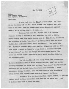 Setting the Record Straight: A Letter from Helen Gahagan Douglas, 1953-04-23