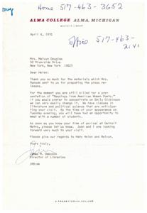 Letter thanks Helen for materials, confirms visit, suggests presentation change., 1970-04-06