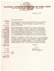 National Advisory Committee on Farm Labor faces financial constraints and staffing shortages, but remains committed to their mission., 1968-01-23
