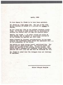 Praise for Dr. Frank&#39;s dedication to service and belief in justice, fair play., 1968-05-01