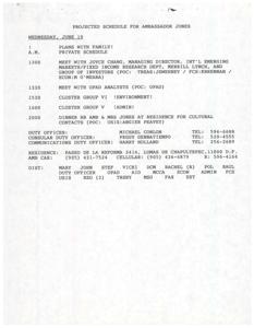 Cultural Engagement of Ambassador Jones: Projected Schedule for June 19, 1996-05-23 - 1996-06-19