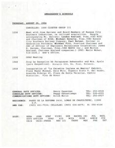 Ambassador&#39;s Schedule: Thursday, August 29, 1996, 1996-08-23 - 1996-08-29