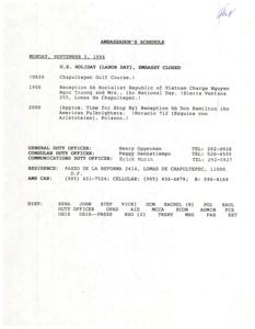 AMBASSADOR&#39;S SCHEDULE: MONDAY, SEPTEMBER 2, 1996, 1996-09-02