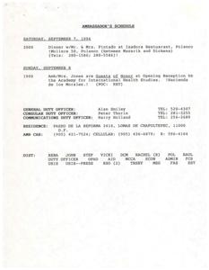 Ambassador&#39;s Itinerary: September 7-8, 1996, 1995-11-30 - 1996-09-08