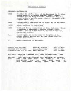 AMBASSADOR&#39;S SCHEDULE: Saturday, September 14, 1996-09-12 - 1996-09-14
