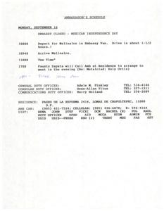 AMBASSADOR&#39;S SCHEDULE: MONDAY, SEPTEMBER 16, 1996-09-16