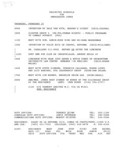 Ambassador Jones&#39; Schedule for Thursday, February 15, 1995-12-19 - 1996-02-15
