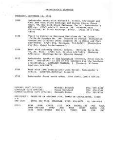 Global Economic Engagement: Ambassador&#39;s Schedule for November 14, 1996, 1996-11-07