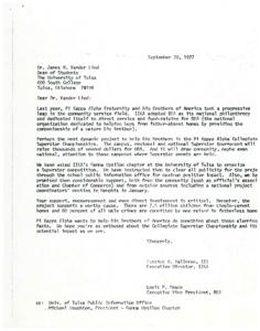 ["The document is requesting support and involvement in a project organized by Pi Kappa Alpha Fraternity and Big Brothers of America to raise funds for the latter organization, which helps boys from father-absent homes by providing them with mature Big Brothers. The project, called the Collegiate Superstar Championships, aims to draw attention and raise money for BBA. The fraternity's chapter at the University of Tulsa has been asked to organize a Superstar competition, and the letter urges the Dean of Students to support and encourage the project due to the worthy cause it serves."]