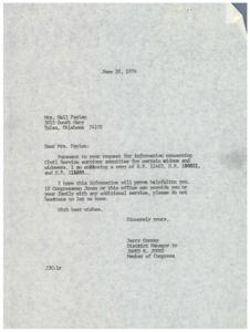 ["The document is in response to a request for information about Civil Service survivor annuities for widows and widowers. The sender, Jerry Conrey, is enclosing copies of three bills related to the topic. He hopes the information will be helpful and offers additional assistance if needed. The document is signed by Jerry Conrey, District Manager to Congressman James R. Jones."]