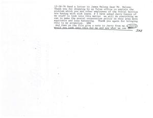 ["The author received a letter from James Malone regarding a problem with sick leave for employees of the Postal Service. The author has asked their staff member, Jerry Conrey, to investigate the issue and make changes to the policy to make it more fair and less burdensome. The author thanked Malone for bringing the issue to their attention."]