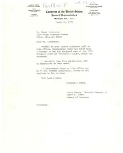 ["The document is a letter from Jerry Conrey, District Manager to Congressman James R. Jones, responding to a request for a publication called \"Shopper's Guide\" from Mr. Roger Armstrong. Conrey has forwarded the requested publication and offers further assistance if needed."]