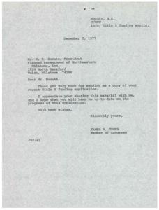Correspondence Regarding Title X Funding Application for Planned Parenthood of Northeastern Oklahoma, 1977, 1977-11-18
