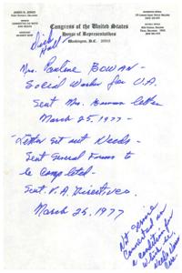Contact Information and Duties of Congressman James R. Jones, 1977-01-01 - 1977-12-31