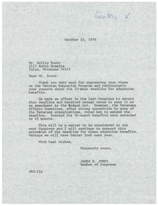 Congressman&#39;s Response to Concerns over Veteran Education Program Deadline, 1976-10-05 - 1976-10-12