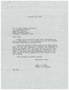 Declining Invitation to Fort Gibson National Cemetery Ceremony Due to Schedule Conflict, 1976-10-12
