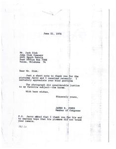 Congressman&#39;s Letter of Gratitude to Jack Zink for Memorable Photographs, 1976-06-21