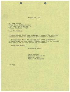 Congressman Jones&#39;s Response to Mr. Hatton&#39;s Information Request, 1977-08-11