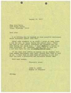 Congressman James R. Jones Assisting in Student Employment Opportunities, 1977-08-16