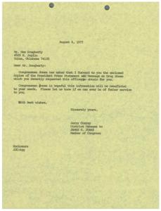 Congressman Jones&#39; Response to Mr. Dougherty&#39;s Request for President&#39;s Press Statement on Drug Abuse, 1977-08-08