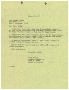 Congressman Jones&#39;s Response to Mrs. Ellis&#39;s Letter Regarding School Transfer, 1977-08-08